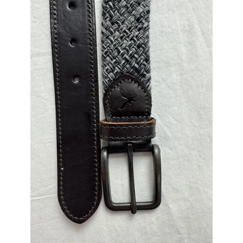 American Eagle‎ Mens Braided Cotton Belt Grey Brown Leather Trim Size S